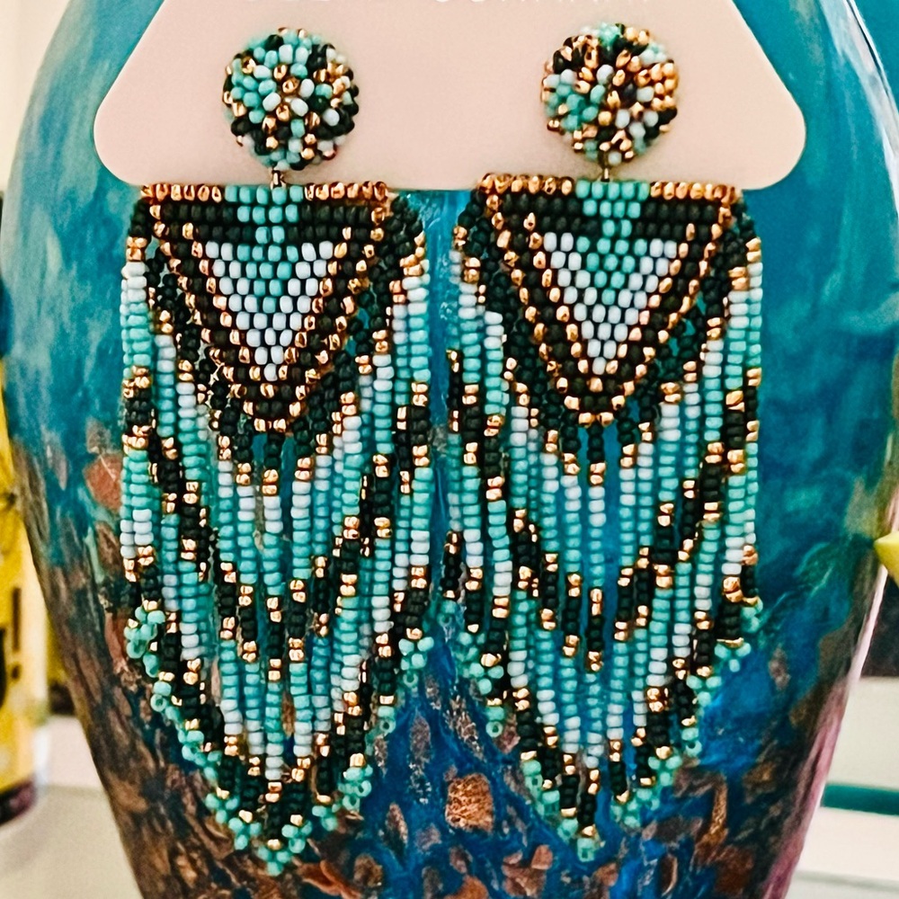 πΊπHPππΊ NWT Anthropologie Deepa Beaded Fringe Chandeliers - Picture 7 of 16
